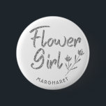 Calligraphic Silver Flower Girl pin<br><div class="desc">Glittering Flower Girl pin for Bridal shower or Wedding party will look great with any outfit. Pin can be personalised with Flower girl's name or any other detailes. Different colour options available.</div>