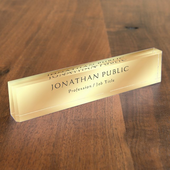 Calligraphic Typed Name Text Elegant Gold Look Nameplate (Side)
