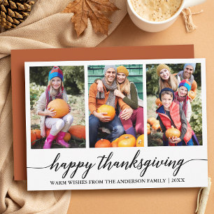 Calligraphy 3 Photo Terracotta Thanksgiving Holiday Card