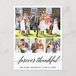 Calligraphy 4 Photo Forever Thankful Wedding Postcard