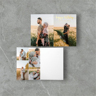 Calligraphy 6 Photo Happy Birthday Foil Greeting Card