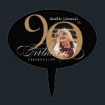 Calligraphy 90th Birthday Black Gold Custom Photo Cake Pick<br><div class="desc">Calligraphy 90th Birthday Black Gold Custom Photo Cake Topper. And elegantly designed special birthday celebration invitation,  featuring a custom photo of birthday person and script calligraphy with vintage flourish elements. Simple enough to fit a variety of themes and colours!
Need help? Simply contact me!</div>