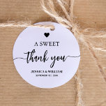 calligraphy a Sweet Thank You wedding favour Classic Round Sticker<br><div class="desc">calligraphy a Sweet Thank You wedding favour Classic Round Sticker,  Personalise it by replacing the placeholder text. For more options such as to change the font and it's size/colour,  expand /contract curve or the spacing between letters click the "Customise" button.</div>
