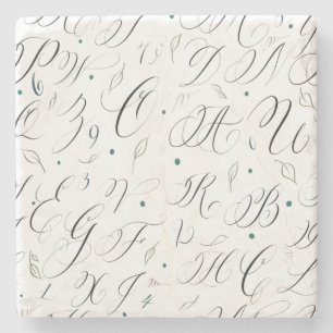 Calligraphy Alphabet and Flourishes Marble Coaster