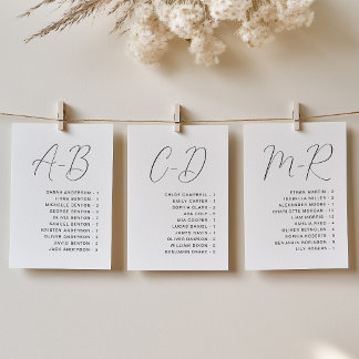 Calligraphy Alphabetical Wedding Seating Card