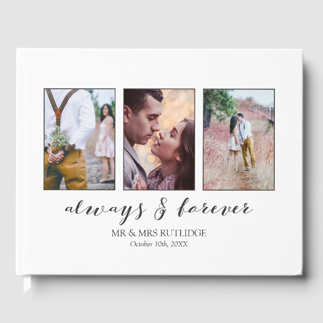Calligraphy Always & Forever Photo Collage Wedding Guest Book (Front)
