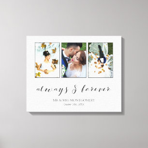 Calligraphy Always & Forever Wedding Photo Collage Canvas Print