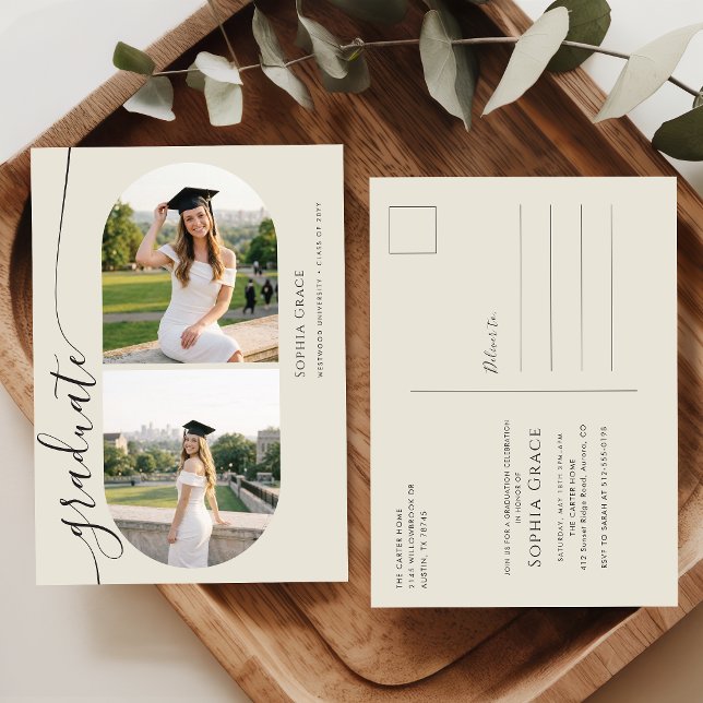 Calligraphy Arch Photo Graduation Invitation Postcard (Creator Uploaded)