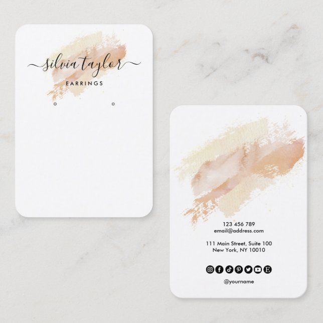 Calligraphy art Earring display card beige (Front/Back)