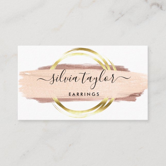 Calligraphy art modern blush pink stroke business  card (Front)