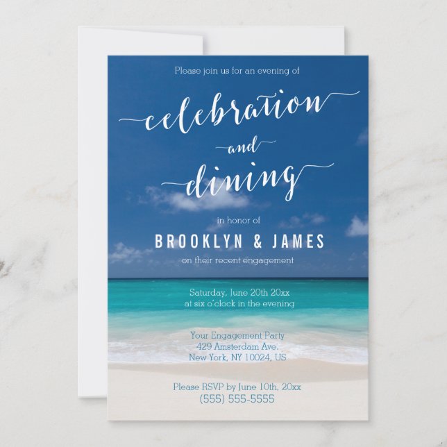 Calligraphy Beach Engagement Party Invite (Front)