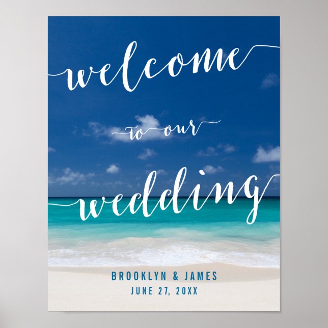 Calligraphy Beach Wedding Reception Sign Print (Front)