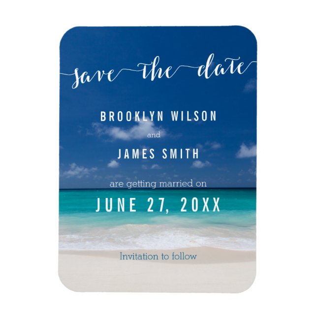 Calligraphy Beach Wedding Save The Date Magnets (Vertical)