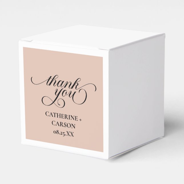 Calligraphy Beige Wedding Thank You Stickers Favour Box (Front Side)