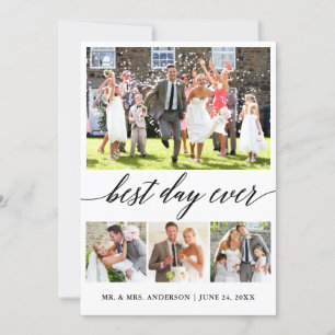 Calligraphy Best Day Ever 4 Photo Wedding Thank You Card