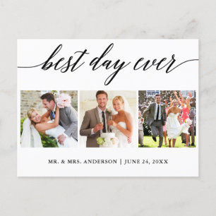 Calligraphy Best Day Ever Wedding Photo Thank You Postcard