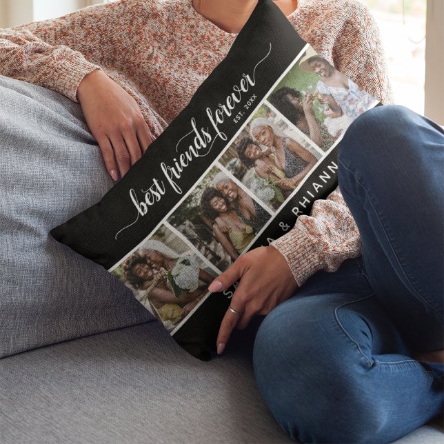 Calligraphy Best Friends Forever Photo Collage Lumbar Cushion (Creator Uploaded)