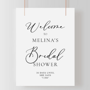 Calligraphy Black and Grey Bridal Shower Welcome Poster