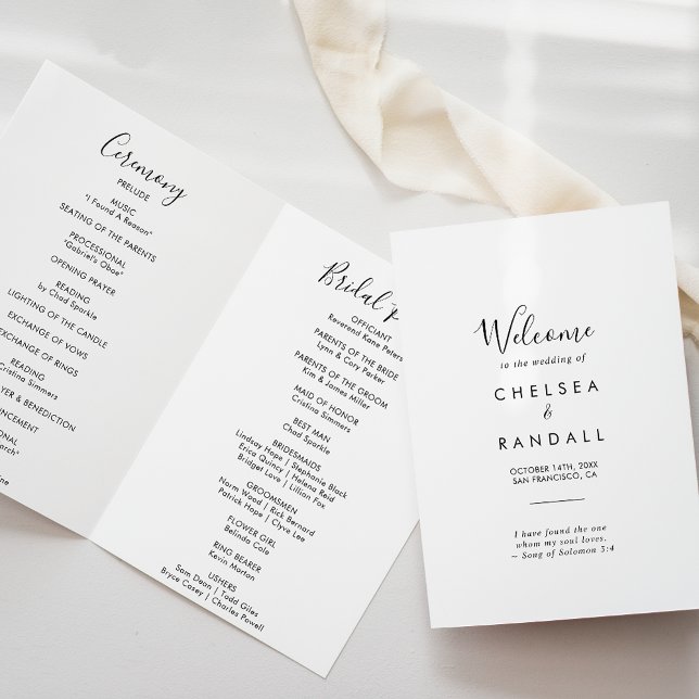 Calligraphy Black and White Folded Wedding  Program (Creator Uploaded)