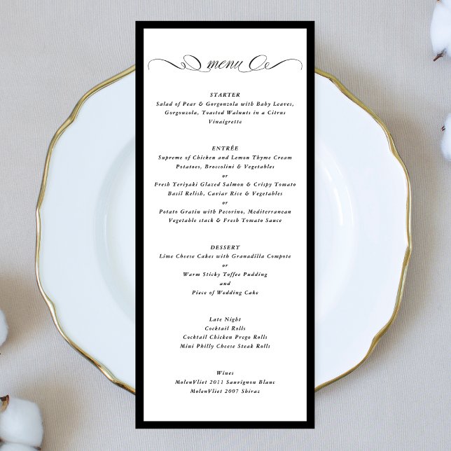 Calligraphy Black and White Frame Formal Wedding Menu (Creator Uploaded)