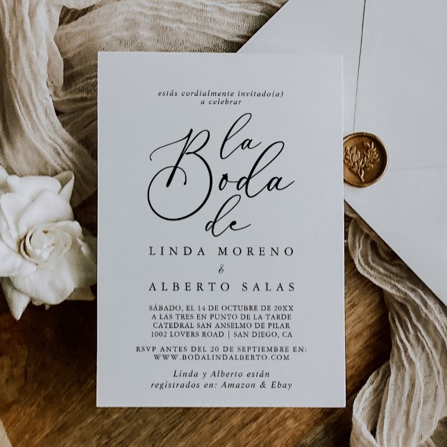 Calligraphy Black and White La Boda de Wedding Invitation (Creator Uploaded)