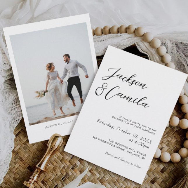 Calligraphy Black and White Photo Wedding Invitation (Creator Uploaded)