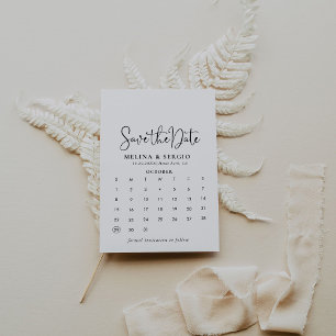 Calligraphy Black and White Save the Date Calendar