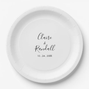 Calligraphy Black and White Wedding  Paper Plate