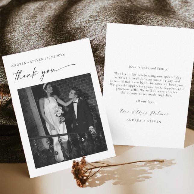 Calligraphy Black and White Wedding Thank You Card (Creator Uploaded)