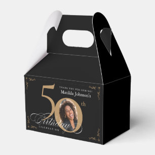 Calligraphy Black Gold Custom Photo 50th Birthday Favour Box
