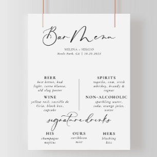 Calligraphy Black Grey Wedding Bar Menu Poster