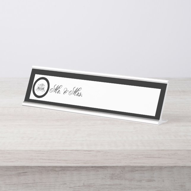 Calligraphy Black Rose Wedding Desk Name Plate (Front)