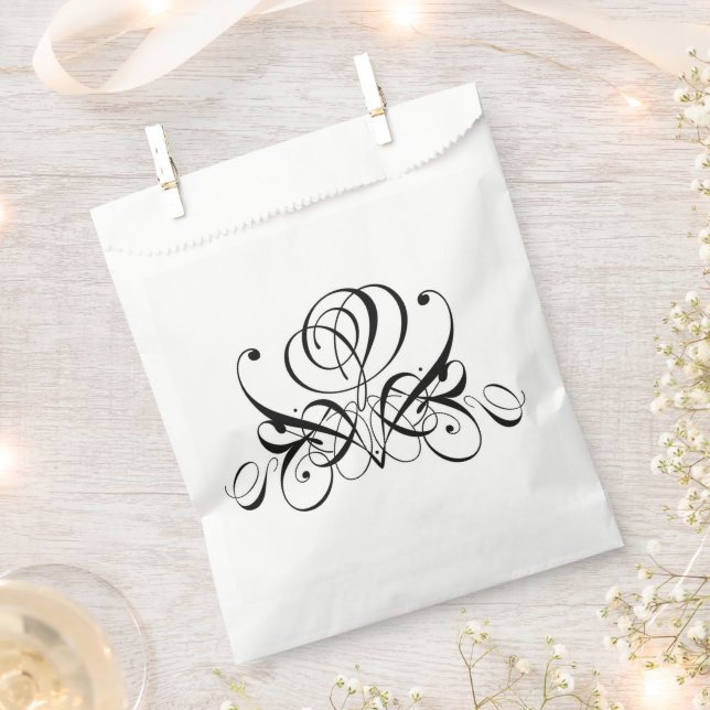 Calligraphy Black Rose Wedding Favour Bag (Clipped)
