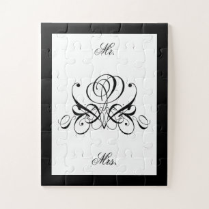 Calligraphy Black Rose Wedding Jigsaw Puzzle