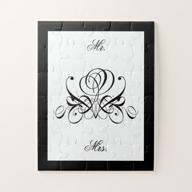 Calligraphy Black Rose Wedding Jigsaw Puzzle (Vertical)