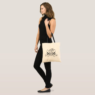 Calligraphy Black Rose Wedding Tote Bag