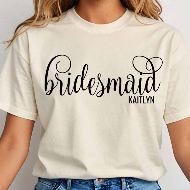 Calligraphy Black Script Bridesmaid Bachelorette T-Shirt (Creator Uploaded)