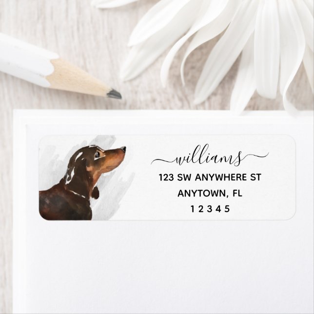 Calligraphy Black Tan Dachshund Return Address Label (Insitu)