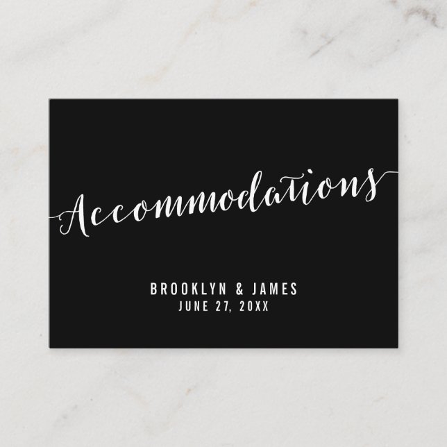 Calligraphy Black Wedding Accommodation Cards (Front)