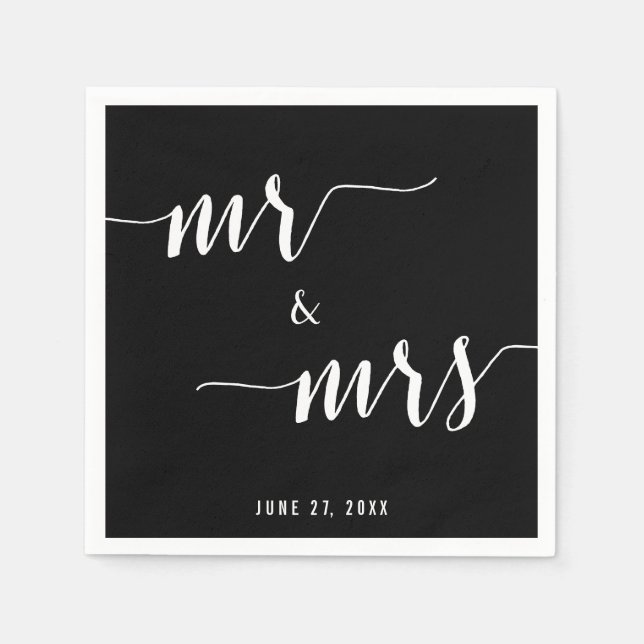 Calligraphy Black Wedding Napkins (Front)