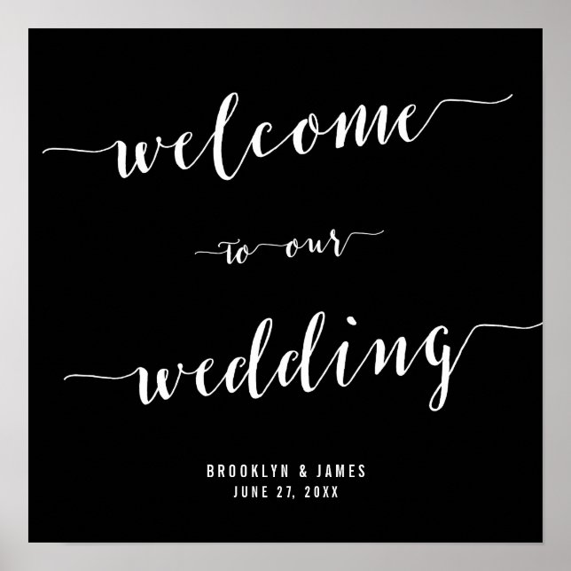 Calligraphy Black Wedding Reception Sign 15x15 (Front)