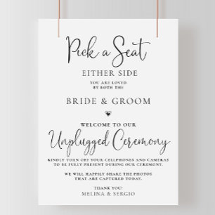 Calligraphy Black Wedding Unplugged Ceremony Poster
