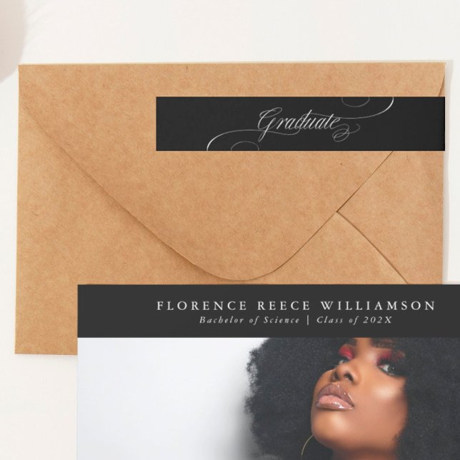 calligraphy black white customisable graduation wrap around label (Creator Uploaded)