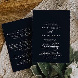 Calligraphy Black White Front and Back Wedding Invitation
