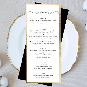 Calligraphy Black White, Gold Frame Formal Wedding Menu