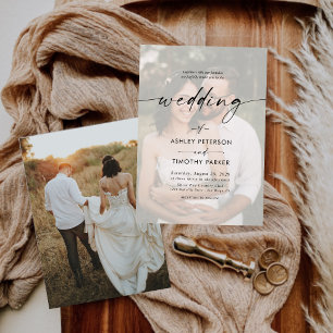 Calligraphy Black & White Overlay Photo Wedding Invitation