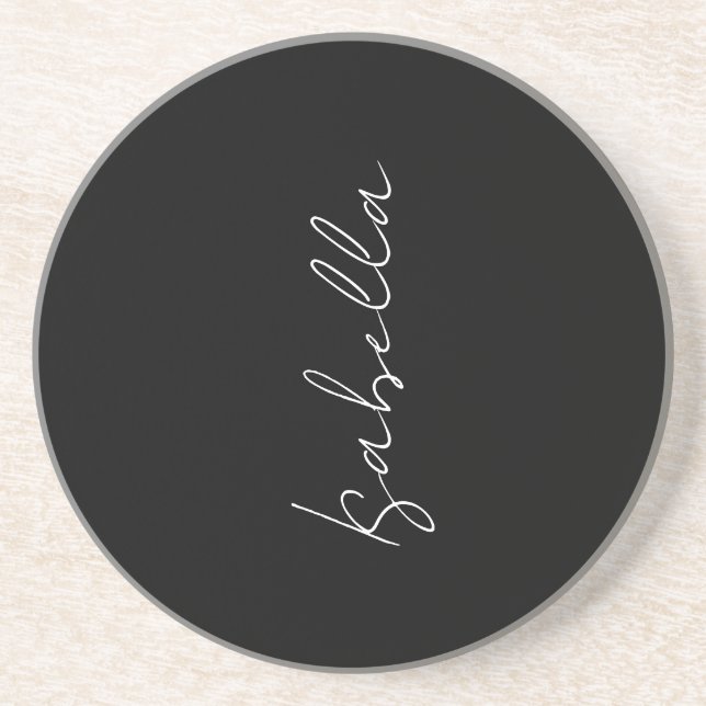Calligraphy Black White Plain Creative Modern Name Coaster (Front)
