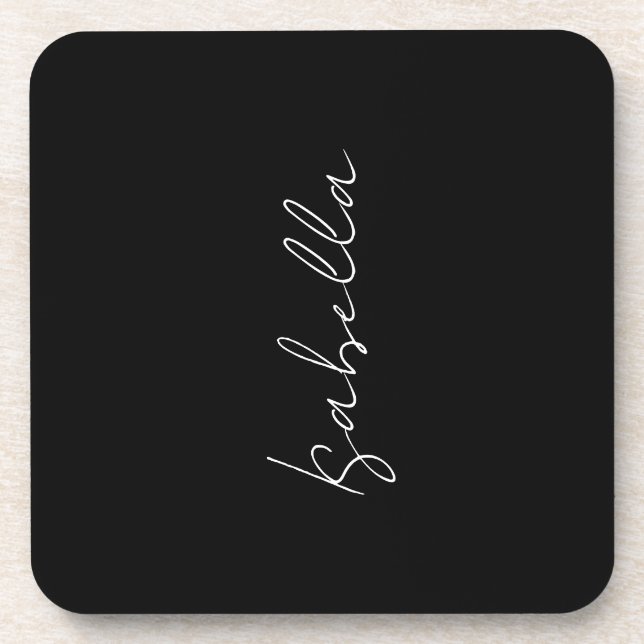 Calligraphy Black White Plain Creative Modern Name Coaster (Front)