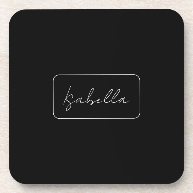 Calligraphy Black White Plain Creative Modern Name Coaster (Front)