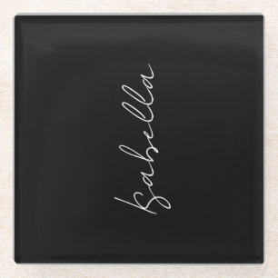 Calligraphy Black White Plain Creative Modern Name Glass Coaster